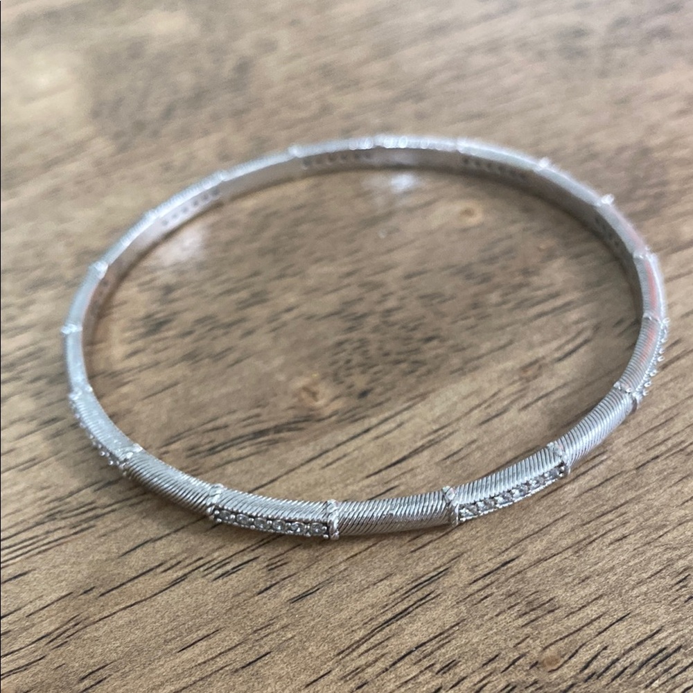 Judith Ripka CZ Textured Station Bangle Bracelet